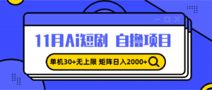 （13375期）11月ai短剧自撸，单机30+无上限，矩阵日入2000+，小白轻松上手-网创资源