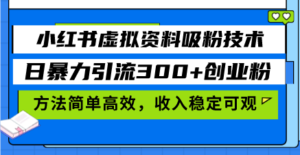 （13345期）小红书虚拟资料吸粉技术，日暴力引流300+创业粉，方法简单高效，收入稳…-网创资源