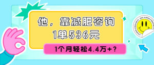 他，靠减肥咨询，1单536元，1个月轻松4.4w+?-网创资源
