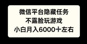 微信平台隐藏任务，不露脸玩游戏，月入6000+-网创资源