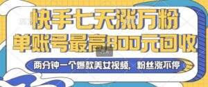 2024年快手七天涨万粉，但账号最高800元回收，两分钟一个爆款美女视频-网创资源