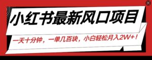 小红书最新风口项目，一天只用10分钟，一单几百块，小白简单无脑操作!-网创资源