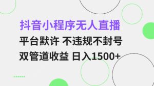（13276期）抖音小程序无人直播 平台默许 不违规不封号 双管道收益 日入1500+ 小白…-网创资源