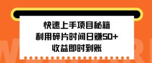 快速上手项目秘籍，利用碎片时间日入50+，收益即时到账-网创资源