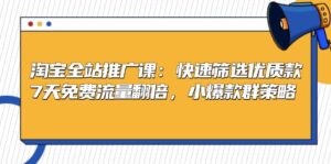 （13184期）淘宝全站推广课：快速筛选优质款，7天免费流量翻倍，小爆款群策略-网创资源