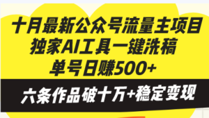 （13156期）十月最新公众号流量主项目，独家AI工具一键洗稿单号日赚500+，六条作品…-网创资源