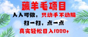 （13150期）薅羊毛项目，人人可做，只动手不动脑。扫一扫，点一点，真实轻松日入1000+-网创资源