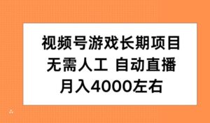 视频号游戏长期项目，无需人工，自动直播，月入4000左右-网创资源