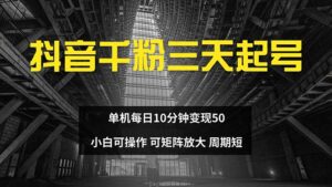 （13106期）抖音千粉计划三天起号 单机每日10分钟变现50 小白就可操作 可矩阵放大-网创资源