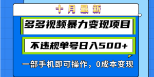 （13102期）十月最新多多视频暴力变现项目，不违规单号日入500+，一部手机即可操作…-网创资源