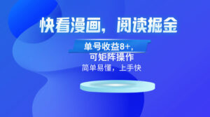 （13100）快看漫画App，阅读掘金，单号收益8+，可矩阵操作-网创资源