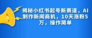 揭秘小红书起号新赛道，AI制作新闻商机，10天涨粉1万，操作简单-网创资源