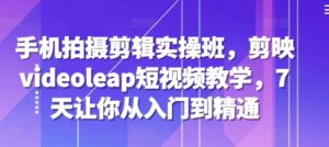 手机拍摄剪辑实操班，剪映videoleap短视频教学，7天让你从入门到精通-网创资源