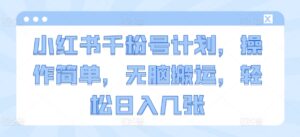小红书千粉号计划，操作简单，无脑搬运，轻松日入几张-网创资源