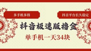 （13078期）抖音极速版撸金 单手机一天34块 多手机多得 抖音平台长期稳定-网创资源