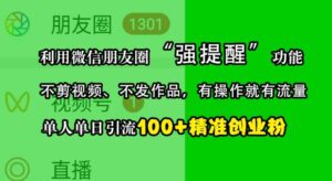 利用微信朋友圈“强提醒”功能，引流精准创业粉，不剪视频、不发作品，单人单日引流100+创业粉-网创资源