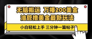 （13050期）油管无脑搬运撸美金玩法教学，万播200刀，三分钟一篇帖子，小白轻松上手-网创资源