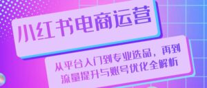（13043期）小红书电商运营：从平台入门到专业选品，再到流量提升与账号优化全解析-网创资源