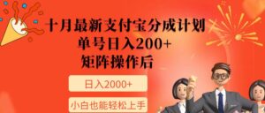 11月最新支付宝分成计划，单号日入200+，矩阵操作后，小白也能轻松上手-网创资源