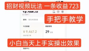 招财视频玩法，一条视频收益723，手把手教学，小白当天可上手-网创资源