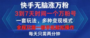 （12981期）快手无脑涨万粉，3到7天时间一个万粉号，全程一部手机轻松操作，每天只…-网创资源