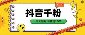 抖音千粉项目，自然涨粉变现，三天起号，日变现1k【揭秘】-网创资源