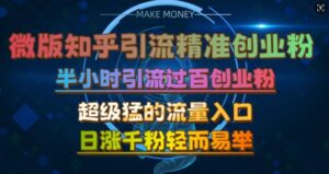 微版知乎引流创业粉，超级猛流量入口，半小时破百，日涨千粉轻而易举【揭秘】-网创资源