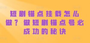 短剧锚点挂载怎么做？做短剧锚点号必成功的秘诀-网创资源