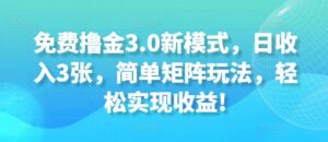 免费撸金3.0新模式，日收入3张，简单矩阵玩法，轻松实现收益!-网创资源
