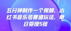 五分钟制作一个视频，小红书音乐号赛道玩法，单日变现5张-网创资源
