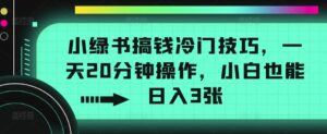 小绿书搞钱冷门技巧，一天20分钟操作，小白也能日入3张-网创资源