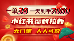 （12741期）一单38，一天到手7000+，小红书福利拉新，0门槛人人可做-网创资源