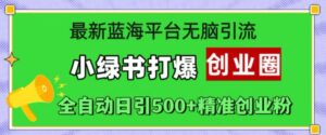 最新蓝海平台无脑引流，小绿书打爆创业圈，全自动日引500+精准创业粉-网创资源