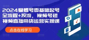 2024蝴蝶号零基础起号全流程+投流，视频号短视频直播带货运营实操课-网创资源
