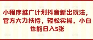 小程序推广计划抖音新出玩法，官方大力扶持，轻松实操，小白也能日入5张【揭秘】-网创资源