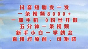 抖音短剧发一发，五分钟一条视频，新手小白一学就会，只要一部手机，0粉丝即可操作-网创资源