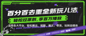 百分百去重玩法，轻松一键搬运，享受百万爆款，短剧，推文，带货神器，轻松过原创【揭秘】-网创资源