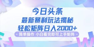 （12584期）今日头条最新暴利掘金玩法揭秘，动手不动脑，简单易上手。轻松矩阵实现…-网创资源