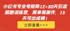 小红书专业号矩阵12+30天引流陪跑训练营，简单易操作，15天可出成绩!-网创资源