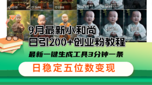 （12552期）9月最新小和尚日引200+创业粉教程，最新一键生成工具3分钟一条，日稳定…-网创资源
