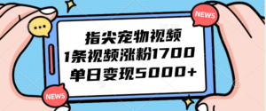 （12549期）指尖宠物视频，1条视频涨粉1700，单日变现5000+-网创资源