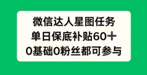 微信达人星图任务，单日保底补贴60+，0基础0粉丝都可参与-网创资源