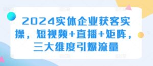 2024实体企业获客实操，短视频+直播+矩阵，三大维度引爆流量-网创资源