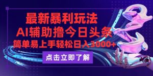 （12502期）今日头条最新玩法最火，动手不动脑，简单易上手。轻松日入3000+-网创资源