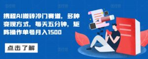 携程AI搬砖冷门赛道，多种变现方式，每天五分钟，矩阵操作单号月入1500-网创资源
