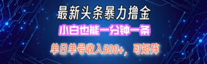（12380期）最新暴力头条掘金日入500+，矩阵操作日入2000+ ，小白也能轻松上手！-网创资源