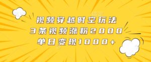 视频穿越时空玩法，3条视频涨粉2000，单日变现1k-网创资源