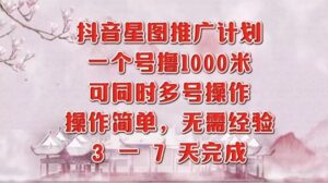 抖音星图推广项目，3-7天就能完成，每单1k，可多号一起做-网创资源