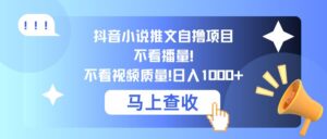 抖音小说推文自撸项目，不看播量，不看视频质量，日入几张-网创资源