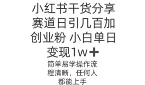 小红书干货分享赛道日引几百创业粉，操作简单-网创资源